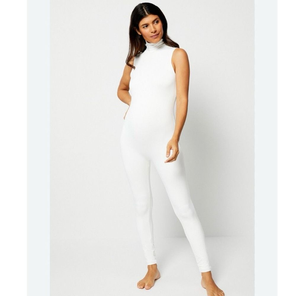 Sleeveless White Turtleneck Jumpsuit